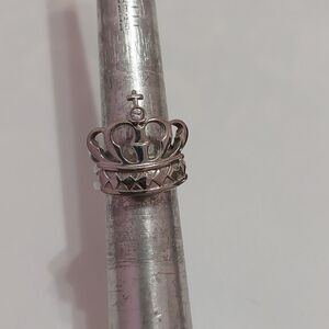 Inox Stainless Steel Crown and Cross Silver Tone Wide Chunky Ring Size 8.5